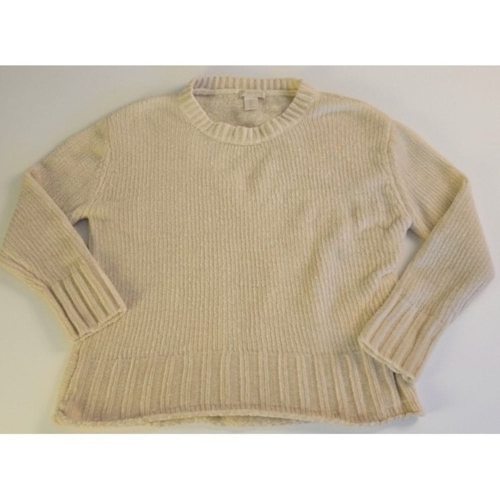 Christian Siriano Womens Chenille Sweater Cream White L/S Large Knit Pullover